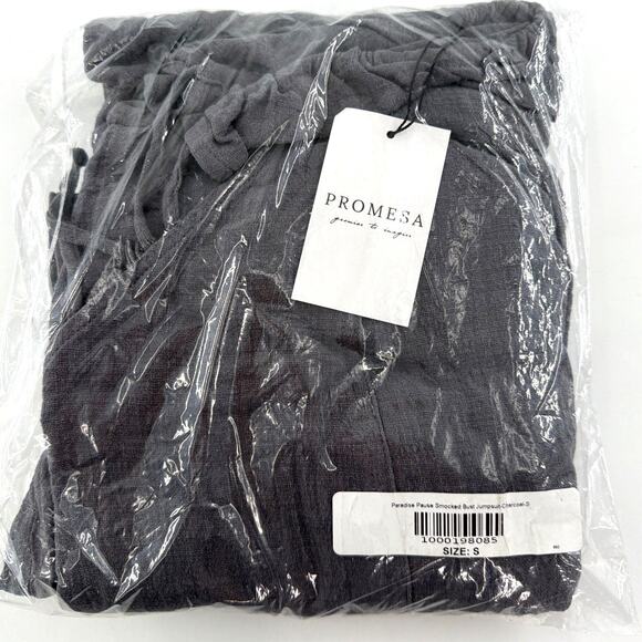 Promesa Women's Charcoal Paradise Pause Smocked Bust Jumpsuit Size S - Picture 2 of 8